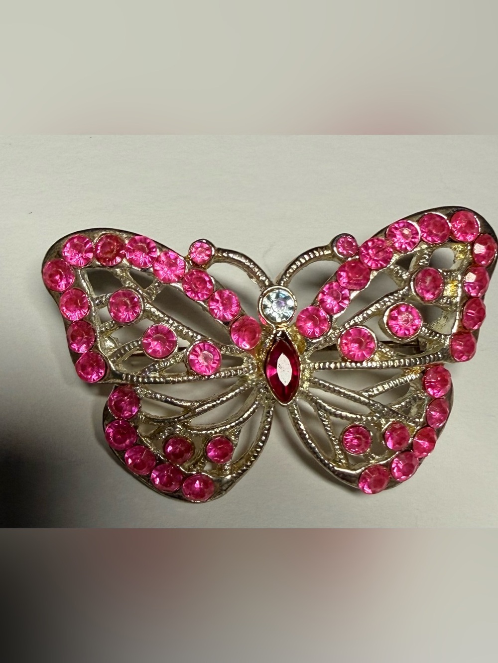 Vintage Pink Crystal Butterfly Brooch